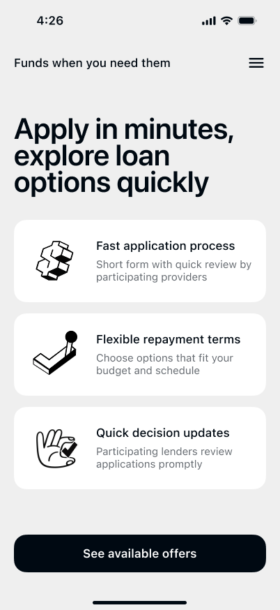 Cash Advance - Perks Loans App hero screen with main value proposition